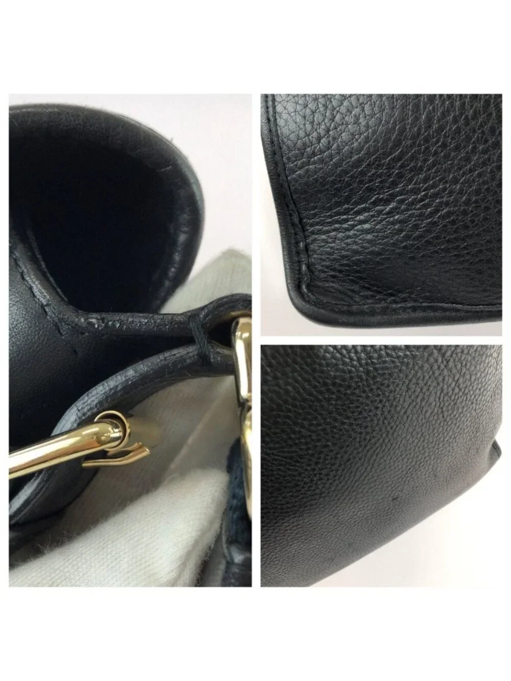 Saint Laurent Vintage YSL Black Navy Gold Leather Shoulder Bag
